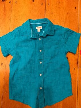 Cat & Jack collared Shirt Teal Short-Sleeve Button-Down Kids size XS. 4/5